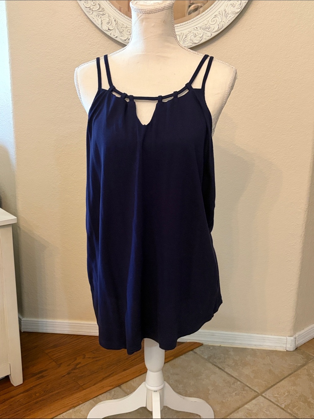 Double-Strap Navy Keyhole Camisole